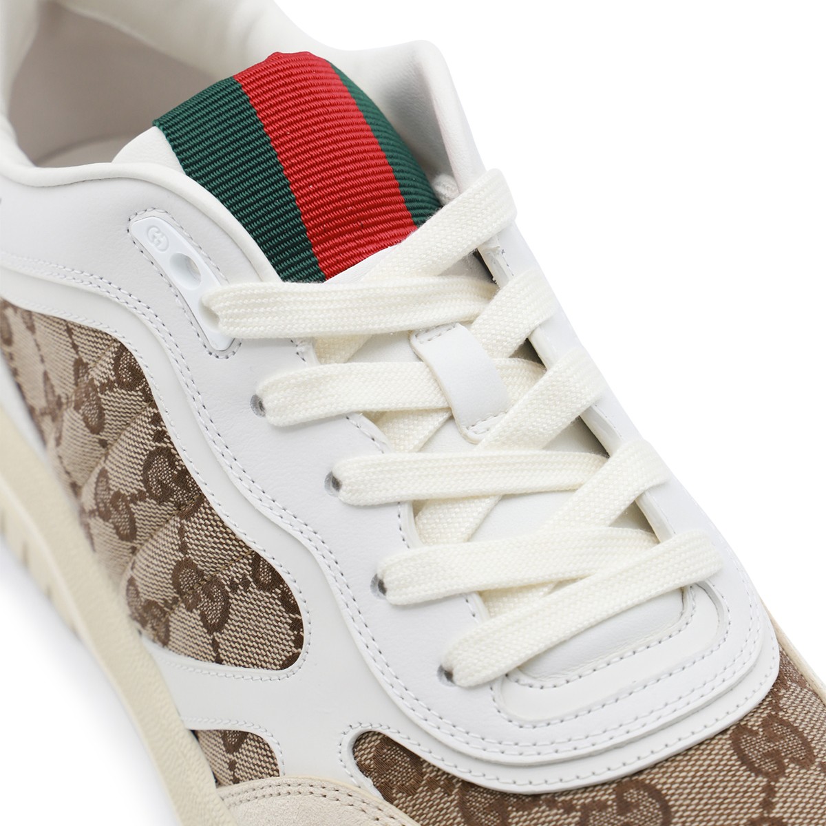 WHITE AND BEIGE LEATHER SNEAKERS