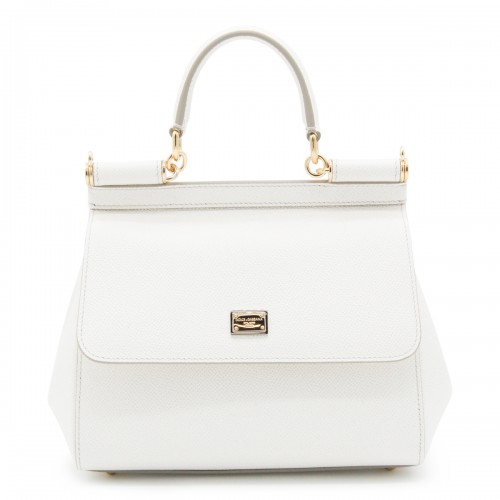 WHITE LEATHR SICILY TOP HANDLE BAG