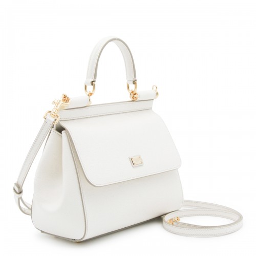 WHITE LEATHR SICILY TOP HANDLE BAG