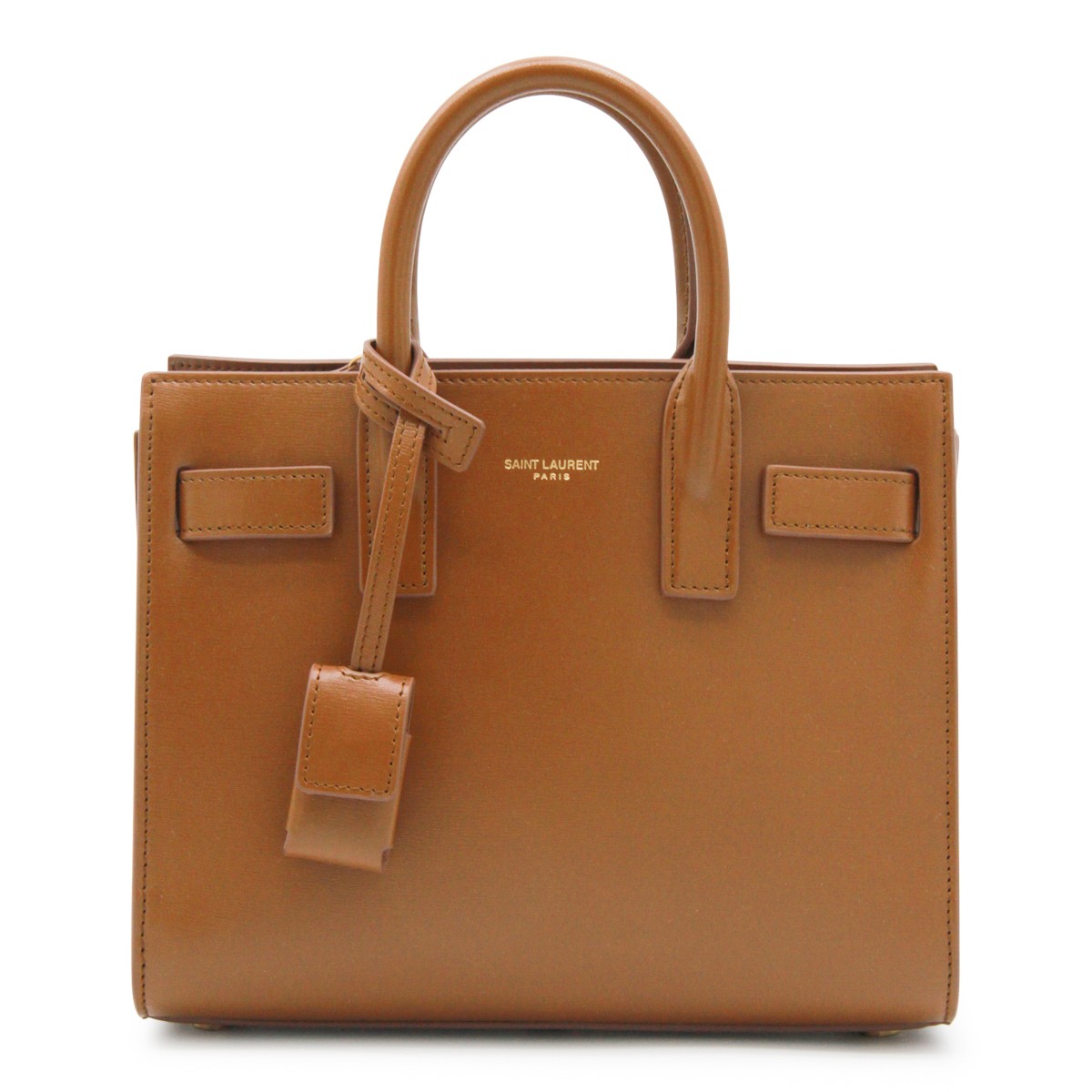 BROWN LEATHER SAC DE JOUR NANO TOP HANDLE BAG