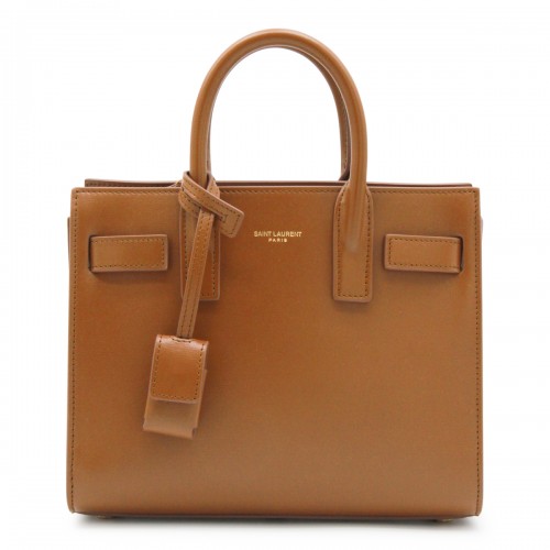 BROWN LEATHER SAC DE JOUR NANO TOP HANDLE BAG