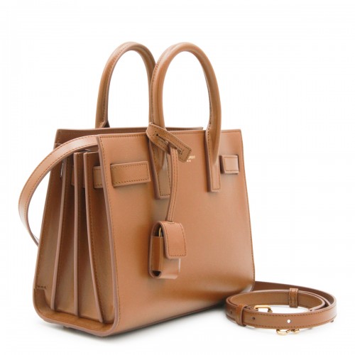 BROWN LEATHER SAC DE JOUR NANO TOP HANDLE BAG