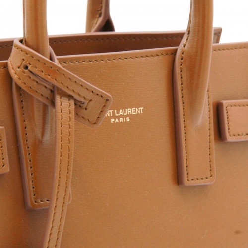 BROWN LEATHER SAC DE JOUR NANO TOP HANDLE BAG