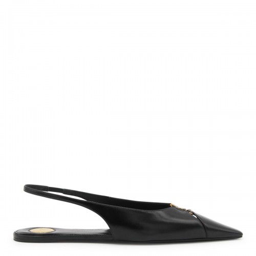 BLACK LEATHER BABYLONE FLATS