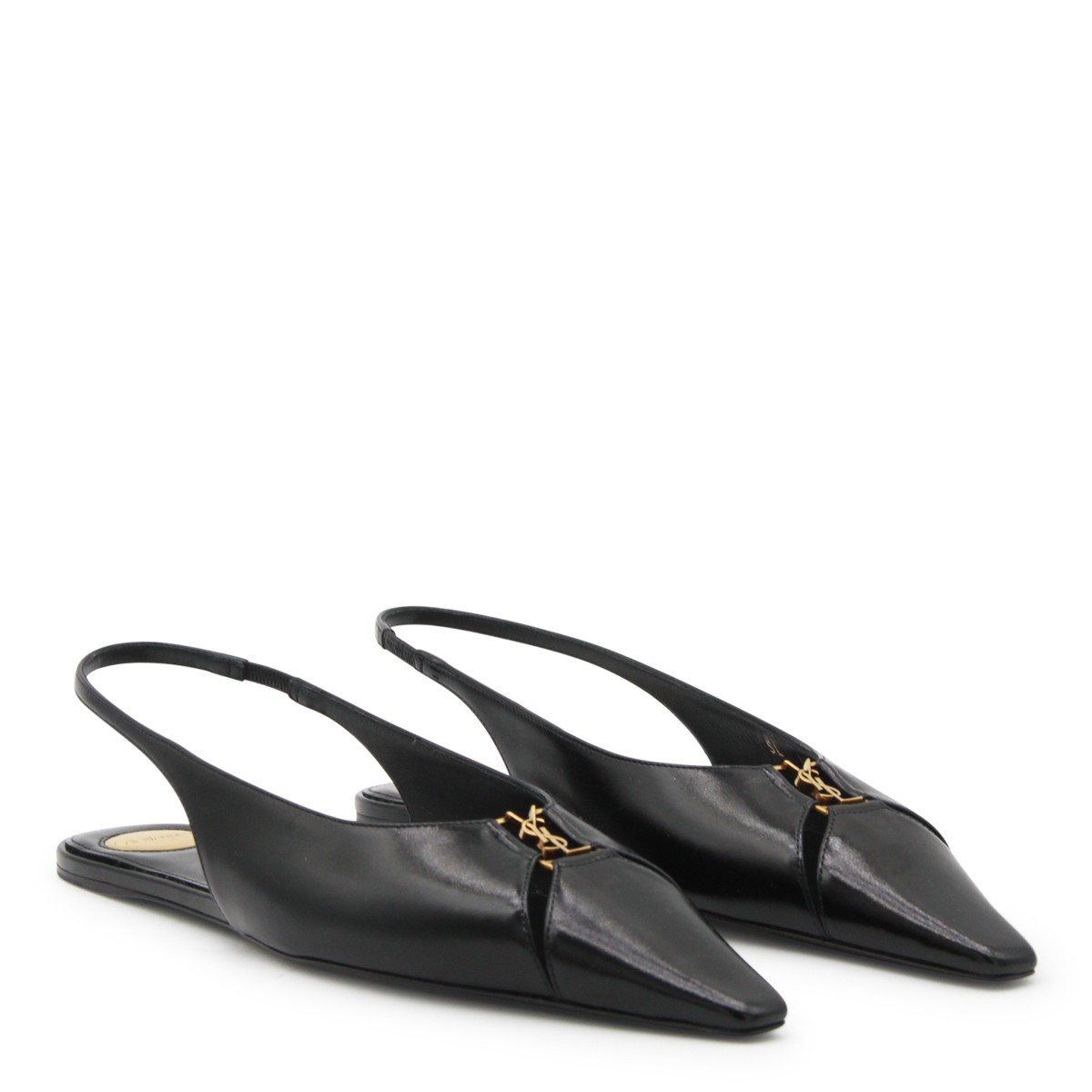 BLACK LEATHER BABYLONE FLATS