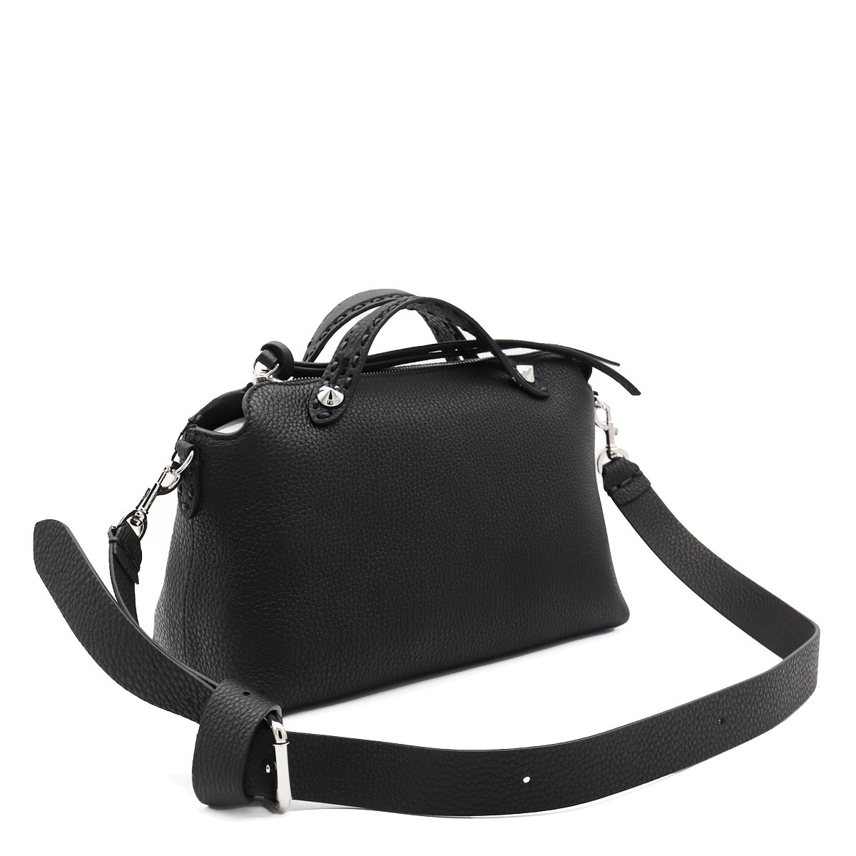 BLACK LEATHER TOP HANDLE BAG