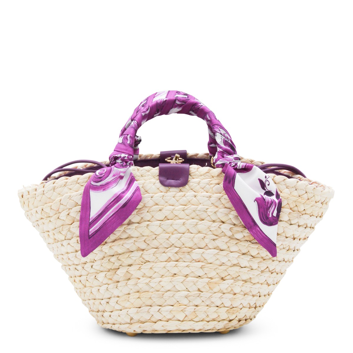 BEIGE AND VIOLET RAFFIA SATCHEL