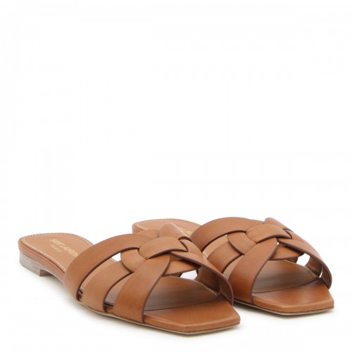 BROWN LEATHER TRIBUTE FLATS