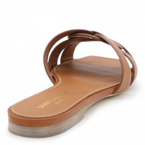 BROWN LEATHER TRIBUTE FLATS