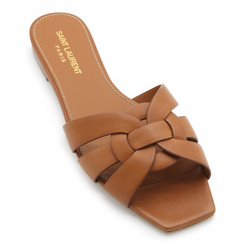 BROWN LEATHER TRIBUTE FLATS