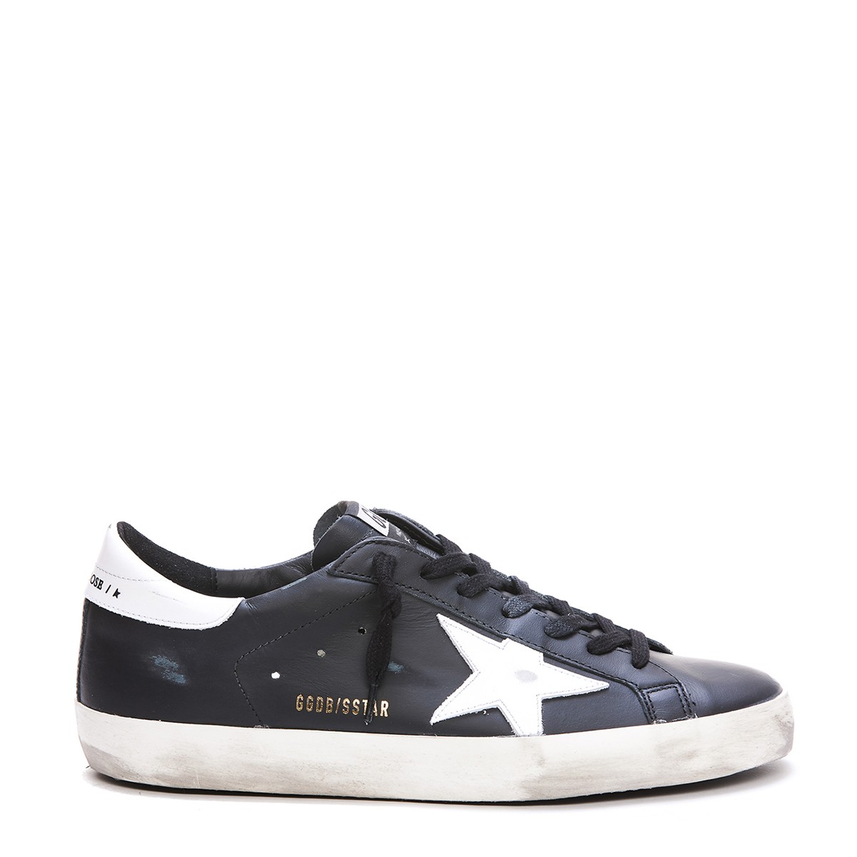 BLACK AND WHITE LEATHER SUPER STAR SNEAKERS