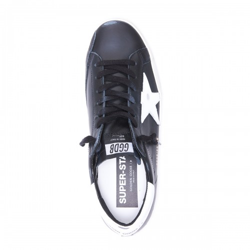 BLACK AND WHITE LEATHER SUPER STAR SNEAKERS