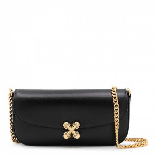 BLACK LEATHER SKULL FLOWER SMALL SHOULDER BAG