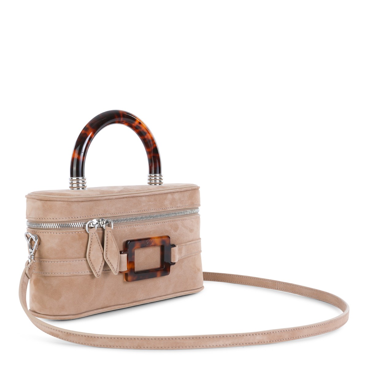 BEIGE LEATHER VANITY BELLE TOP HANDLE...