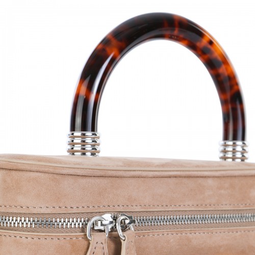 BEIGE LEATHER VANITY BELLE TOP HANDLE BAG