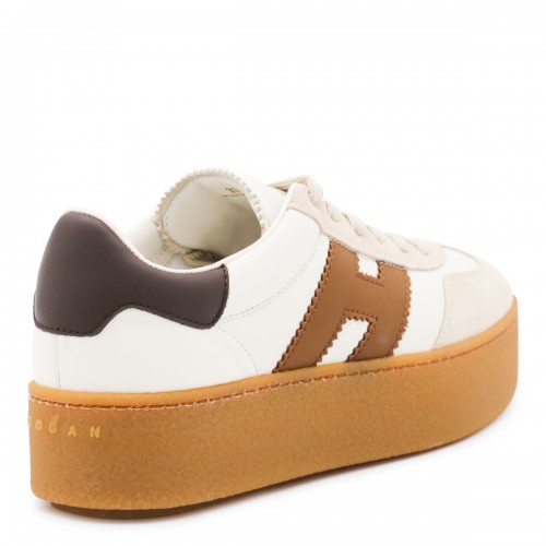 WHITE AND BROWN LEATHER SNEAKERS