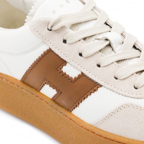 WHITE AND BROWN LEATHER SNEAKERS