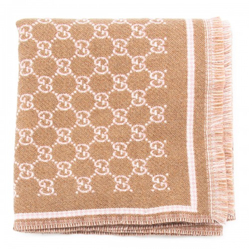 BEIGE AND PINK WOOL SCARF