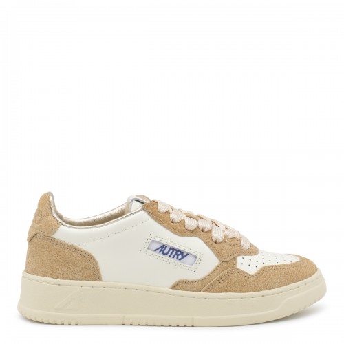 WHITE AND BEIGE LEATHER MEDALIST LOW SNEAKERS