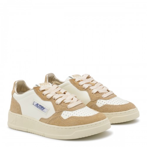 WHITE AND BEIGE LEATHER MEDALIST LOW SNEAKERS