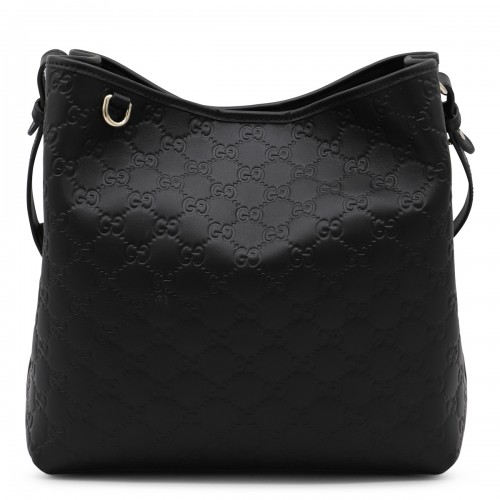 BLACK LEATHER BUCKET SATCHELS