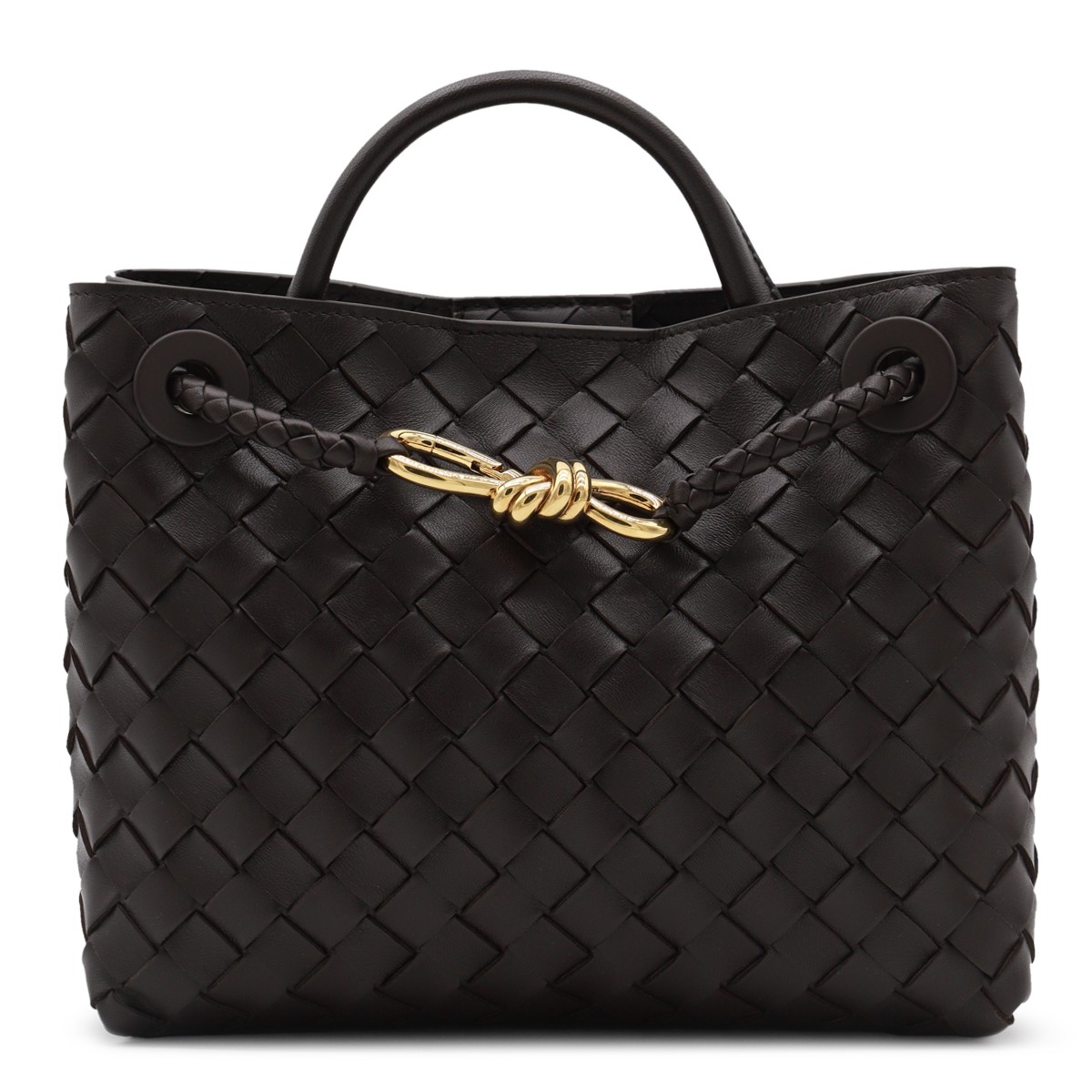 DARK BROWN LEATHER SMALL ANDIAMO TOP HANDLE BAG