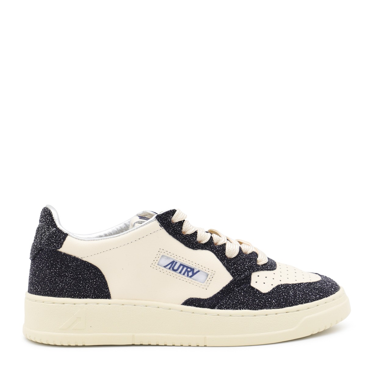 BEIGE AND BLUE LEATHER MEDALIST LOW SNEAKERS