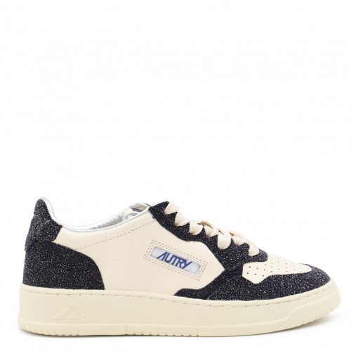 BEIGE AND BLUE LEATHER MEDALIST LOW SNEAKERS