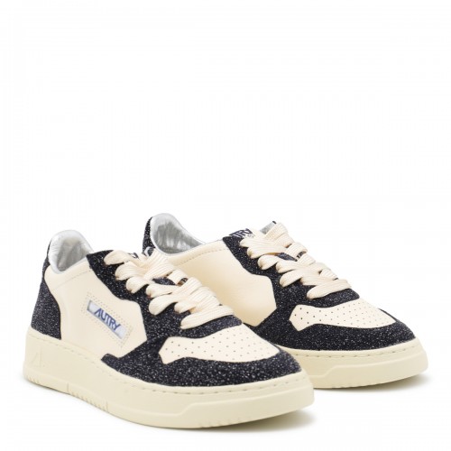 BEIGE AND BLUE LEATHER MEDALIST LOW SNEAKERS