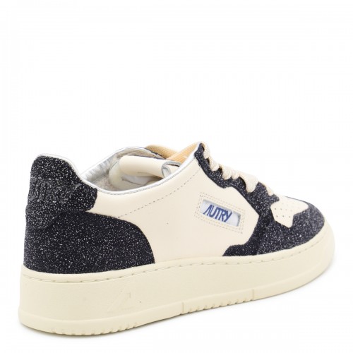 BEIGE AND BLUE LEATHER MEDALIST LOW SNEAKERS