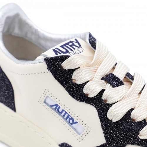 BEIGE AND BLUE LEATHER MEDALIST LOW SNEAKERS