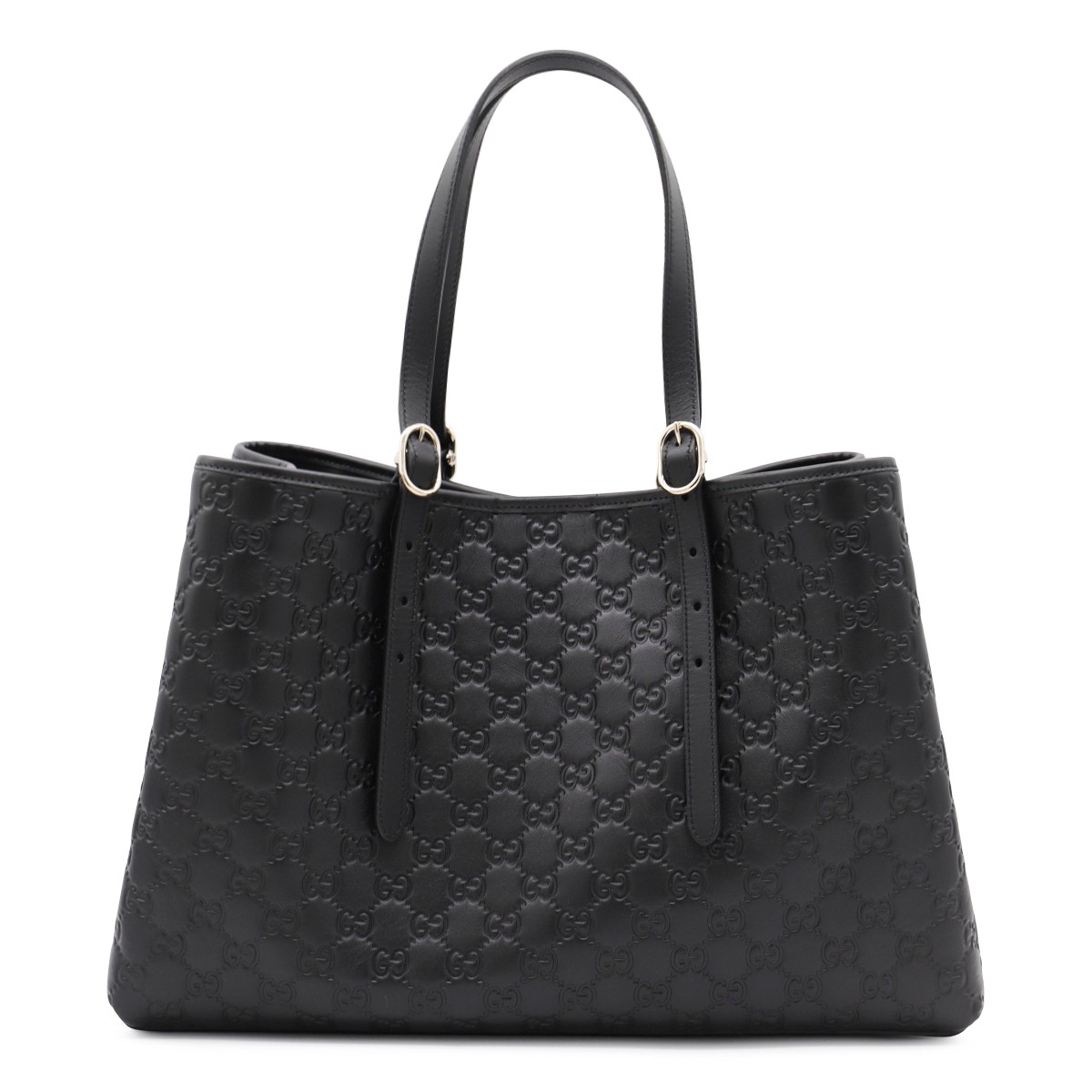 BLACK LEATHER EMBLEM BIG TOTES