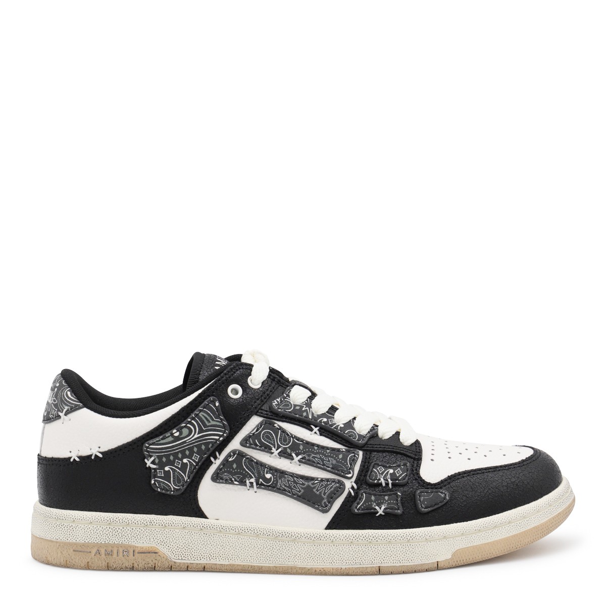 BLACK AND WHITE LEATHER SKEL LOW TOP SNEAKERS