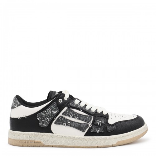 BLACK AND WHITE LEATHER SKEL LOW TOP SNEAKERS