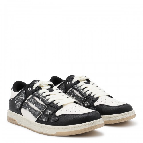 BLACK AND WHITE LEATHER SKEL LOW TOP SNEAKERS