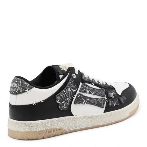 BLACK AND WHITE LEATHER SKEL LOW TOP SNEAKERS
