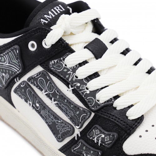 BLACK AND WHITE LEATHER SKEL LOW TOP SNEAKERS