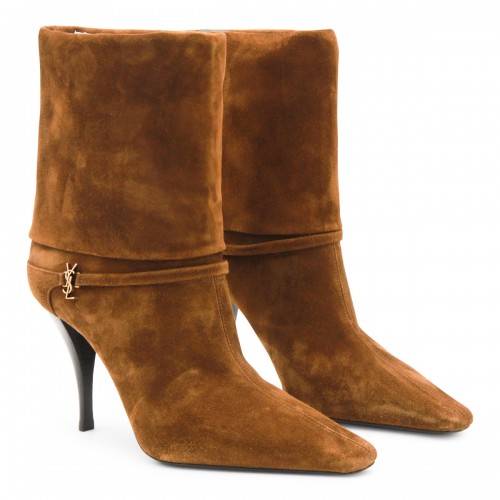 BROWN LEATHER VICKY 90 BOOTS