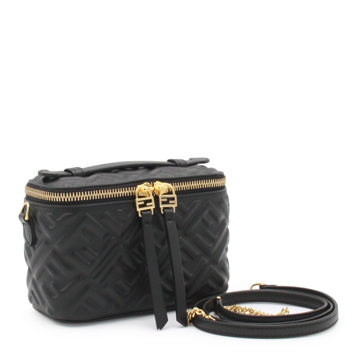 BLACK LEATHER VANITY NAP TOP HANDLE BAG