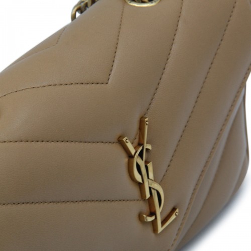 BROWN LEATHER LOULOU SMALL TOP HANDLE BAG