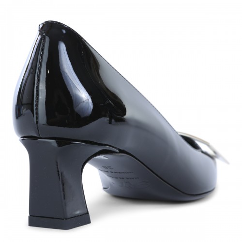 BLACK LEATHER TROMPETTE PUMPS