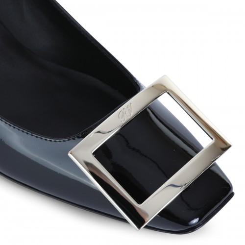 BLACK LEATHER TROMPETTE PUMPS