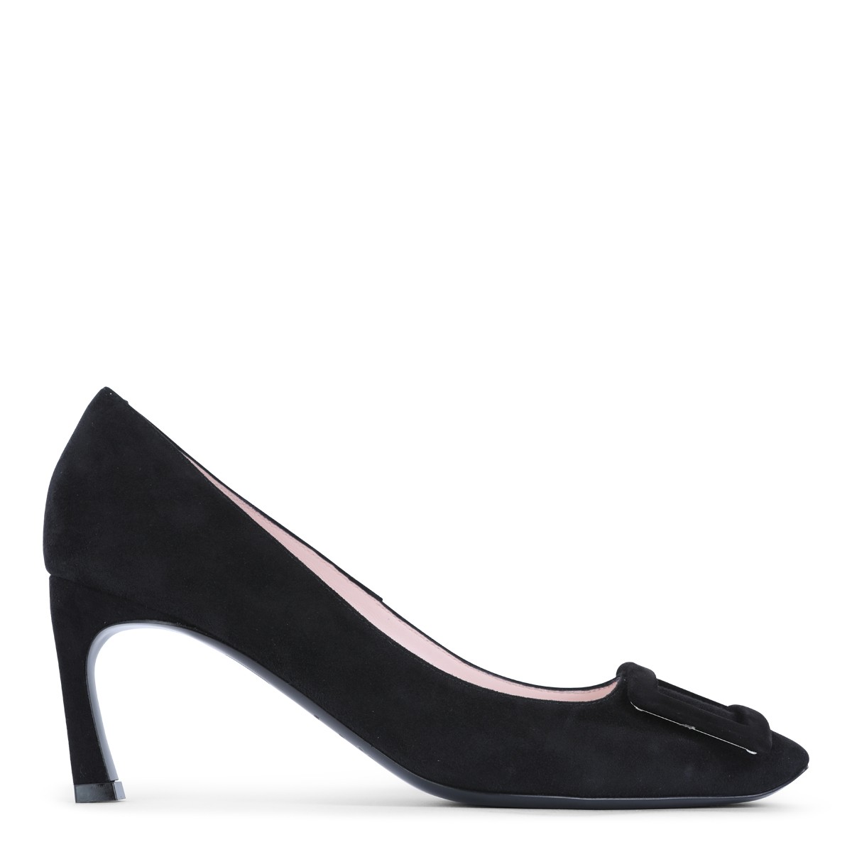 BLACK LEATHER TROMPETTE PUMPS