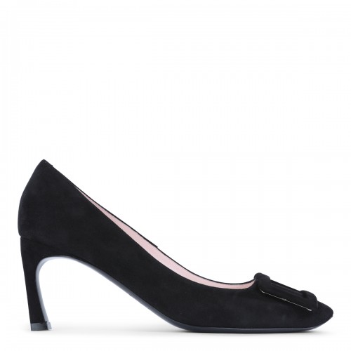 BLACK LEATHER TROMPETTE PUMPS