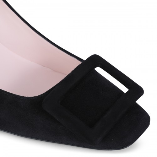 BLACK LEATHER TROMPETTE PUMPS