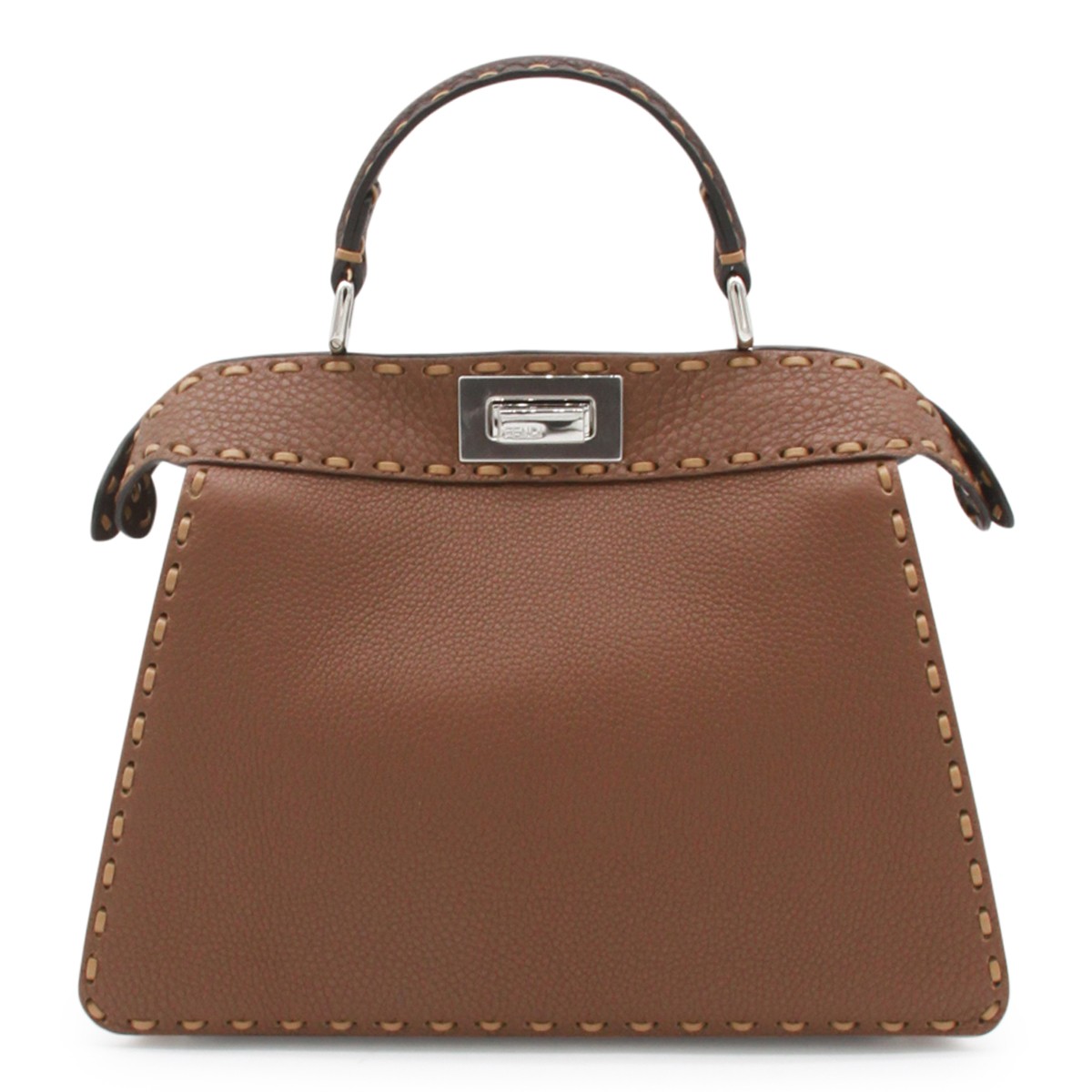 BROWN LEATHER PEEKABOO ISEEU SMALL TOP HANDLE BAG