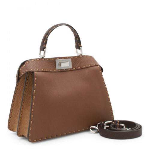 BROWN LEATHER PEEKABOO ISEEU SMALL TOP HANDLE BAG