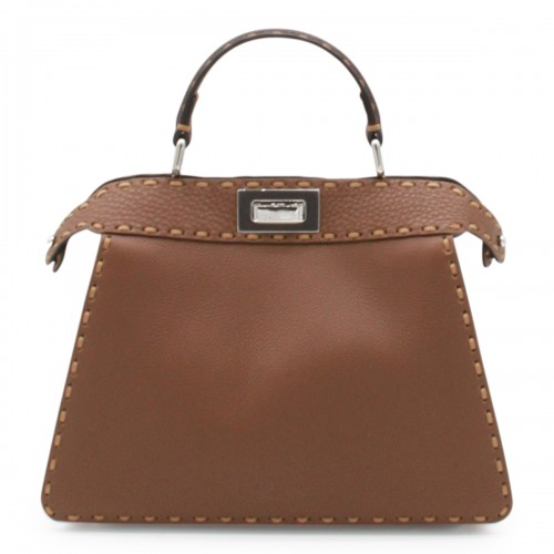 BROWN LEATHER PEEKABOO ISEEU SMALL TOP HANDLE BAG
