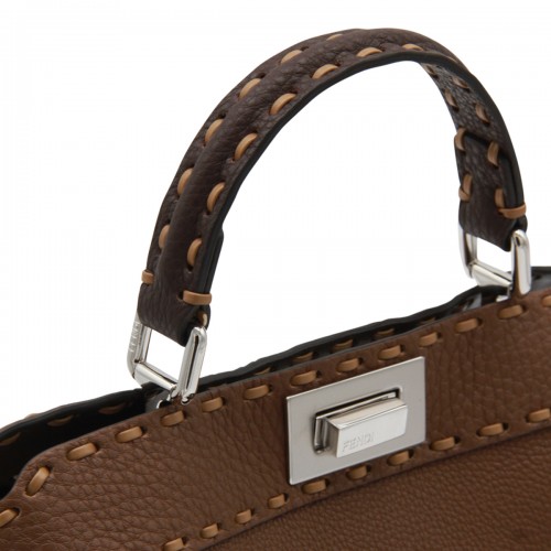 BROWN LEATHER PEEKABOO ISEEU SMALL TOP HANDLE BAG
