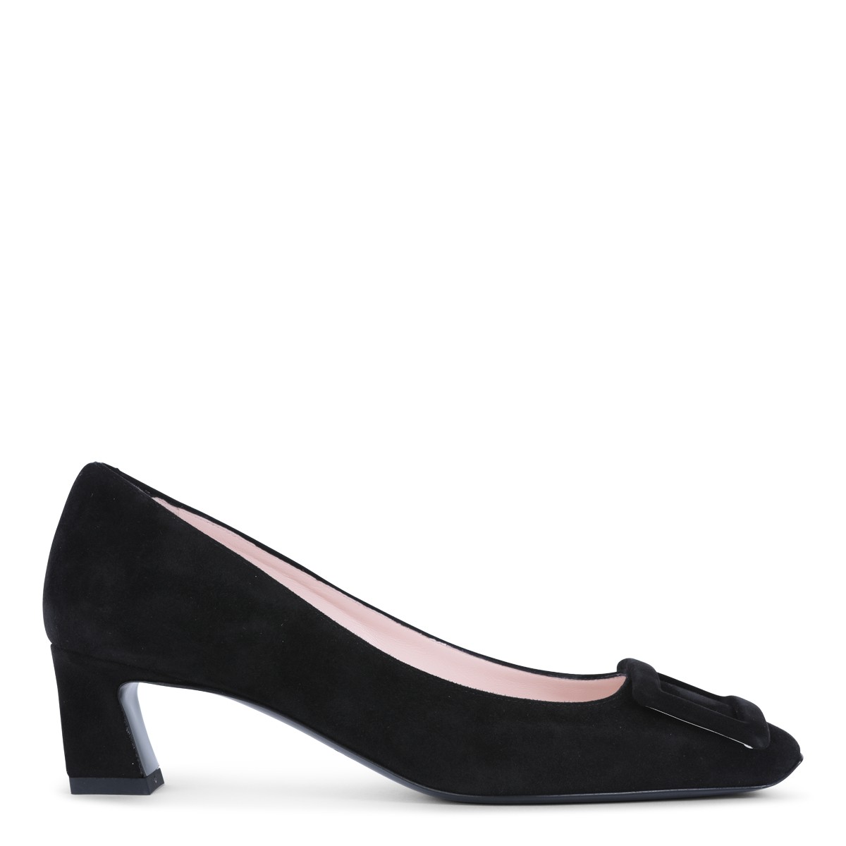 BLACK LEATHER TROMPETTE PUMPS